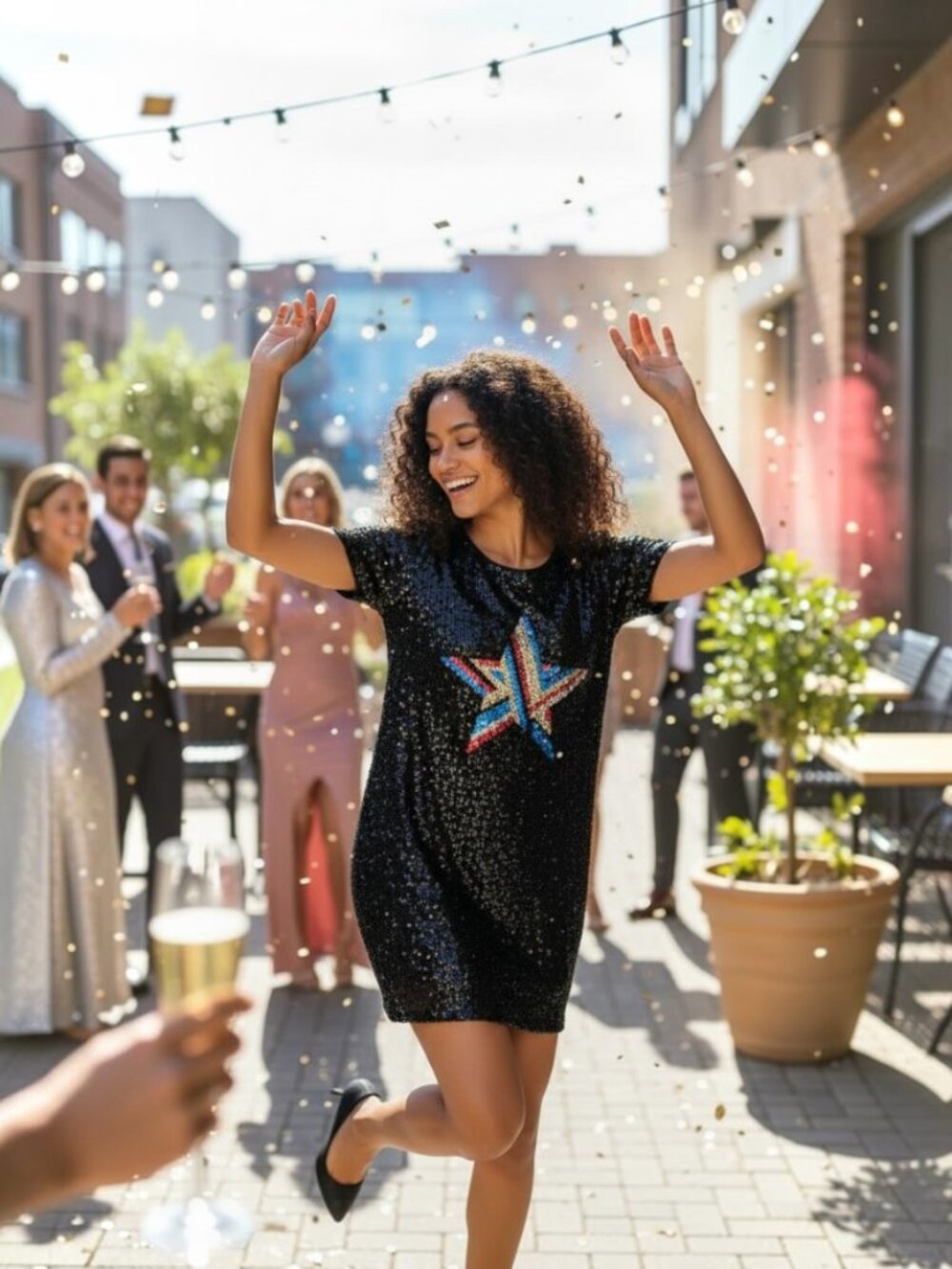Aidan Mattox Black Sequin Dress with Star Motif